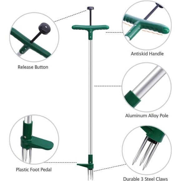 Stand-Up Weeder and Root Removal Tool with 3 Stainless Steel Claws, 39" Long - Picture 2 of 6